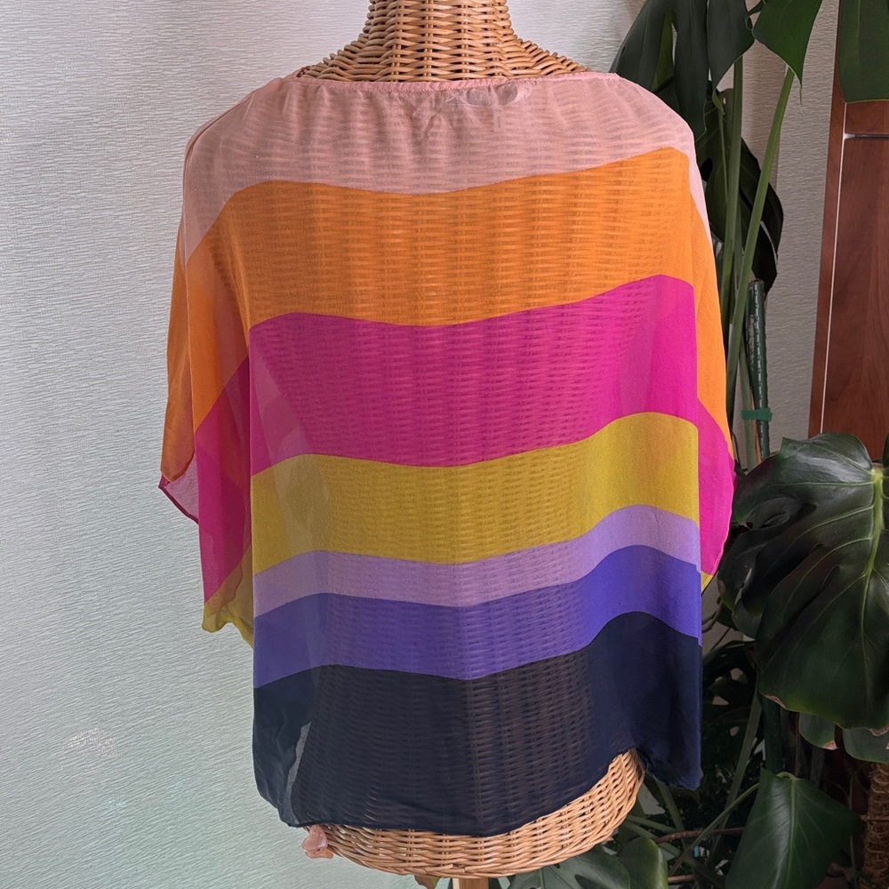 Trina Turk silk sheer Multicolor Striped coverup top Blouse XS/S - Picture 3 of 4